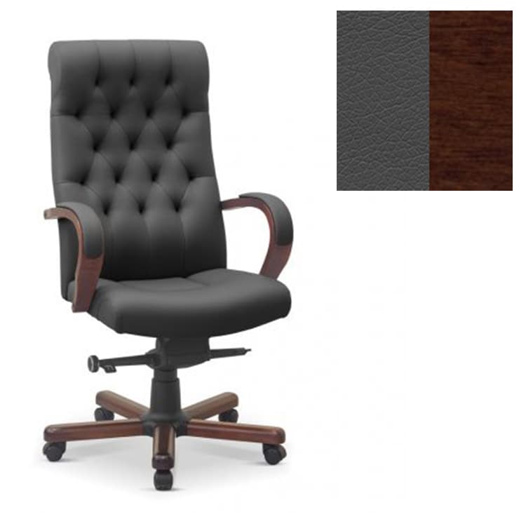 Кресло руководителя Юнитекс Status eco экокожа премиум темно-серая CN1118/дерево-орех гамильтон