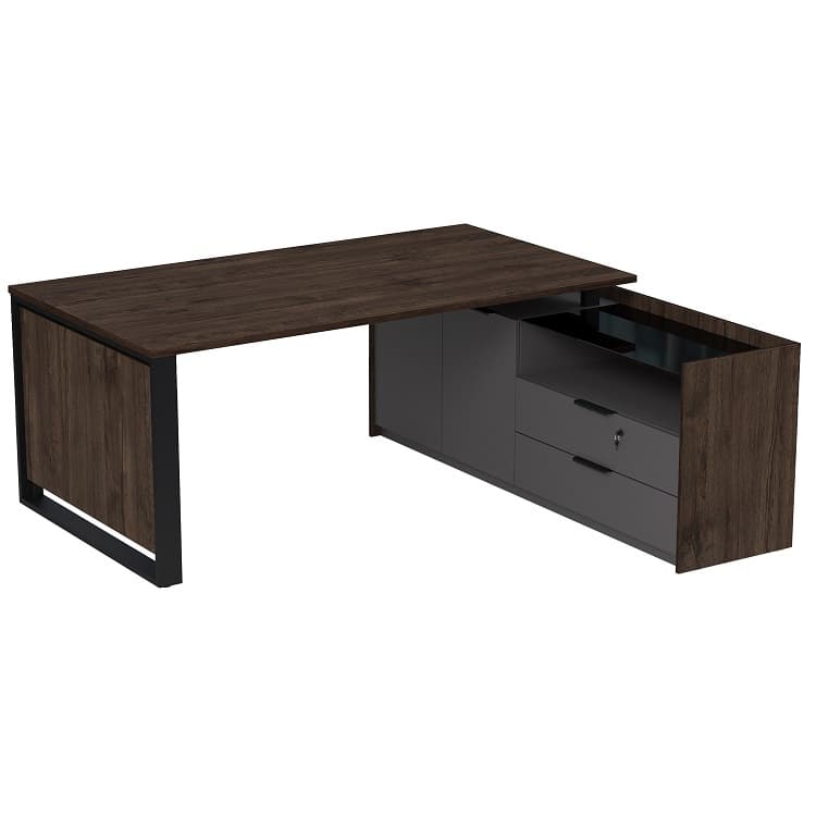 Стол рабочий на опорной двусоставной тумбе Алсав MAGNETIC 15СОД.1810 (1860х1768х750) брауни/graphit