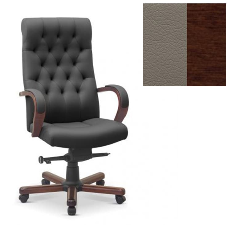 Кресло руководителя Юнитекс Status eco экокожа премиум серо-коричневая CN6/дерево-орех гамильтон