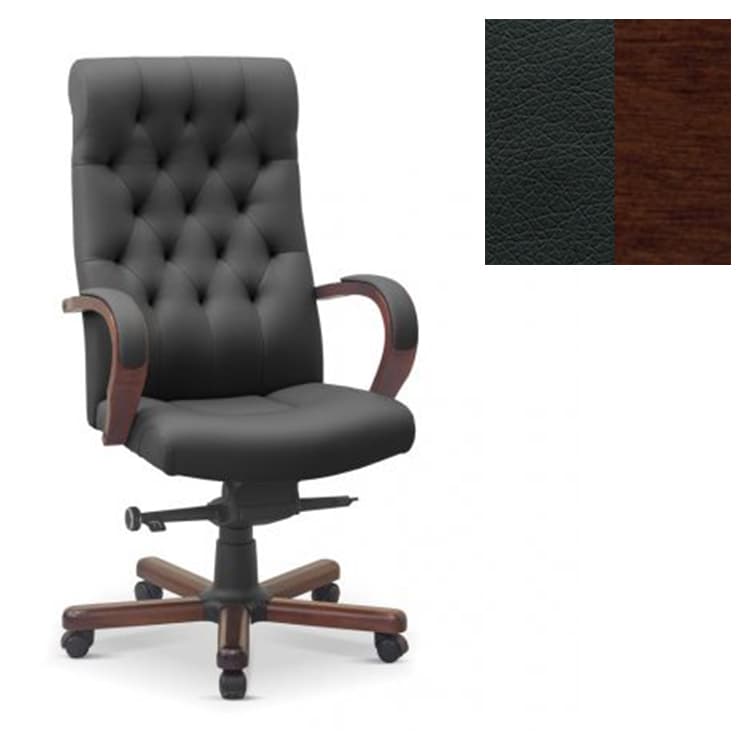 Кресло руководителя Юнитекс Status eco экокожа премиум черная CN1114/дерево-орех гамильтон
