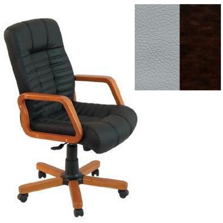 Кресло Юнитекс Атлант HW экокожа премиум светло-серая CN1132/дерево-венге