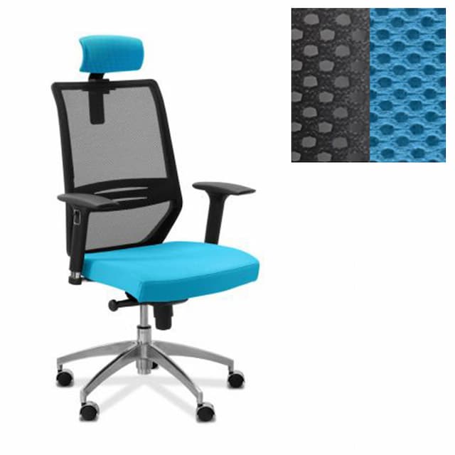 Кресло руководителей Юнитекс Aero lux с подголовником сетка/ткань TW черная/голубая