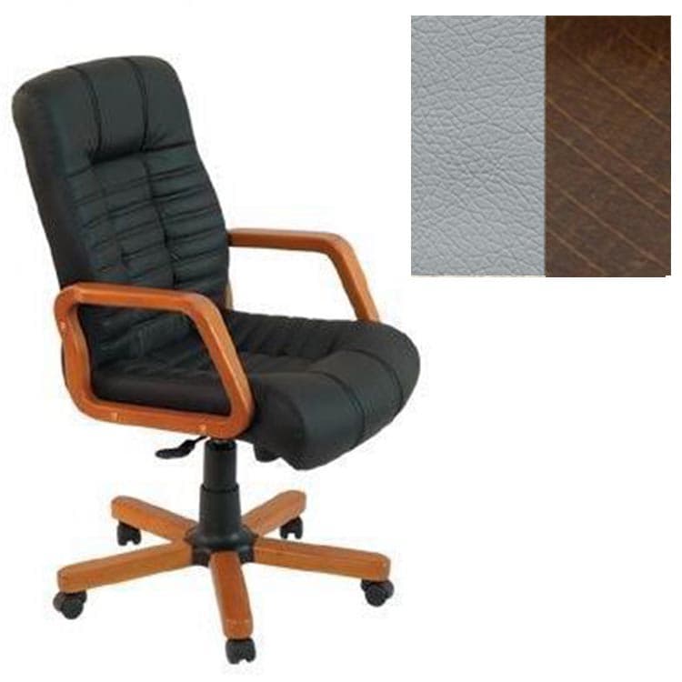 Кресло Юнитекс Атлант HW экокожа премиум светло-серая CN1132/дерево-орех