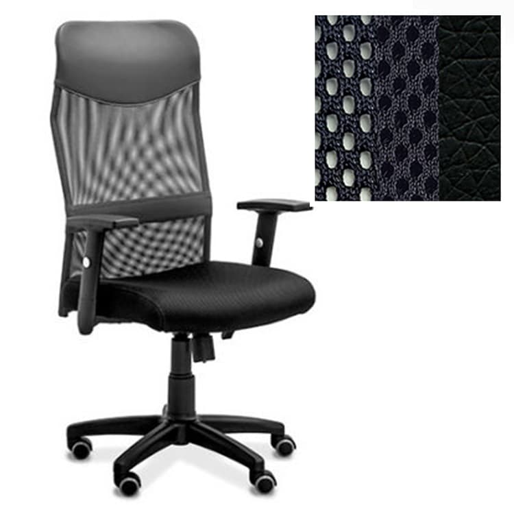 Офисное кресло руководителя Юнитекс Сити сетка/ткань TW,вставка экокожа черная