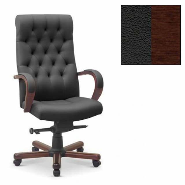 Кресло руководителя Юнитекс Status натуральная кожа с компаньоном черная/дерево-орех гамильтон