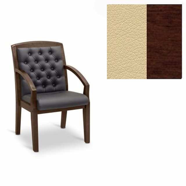 Кресло посетителя Юнитекс Граф+с утяжкой экокожа премиум бежевая CN1123/дерево-орех гамильтон